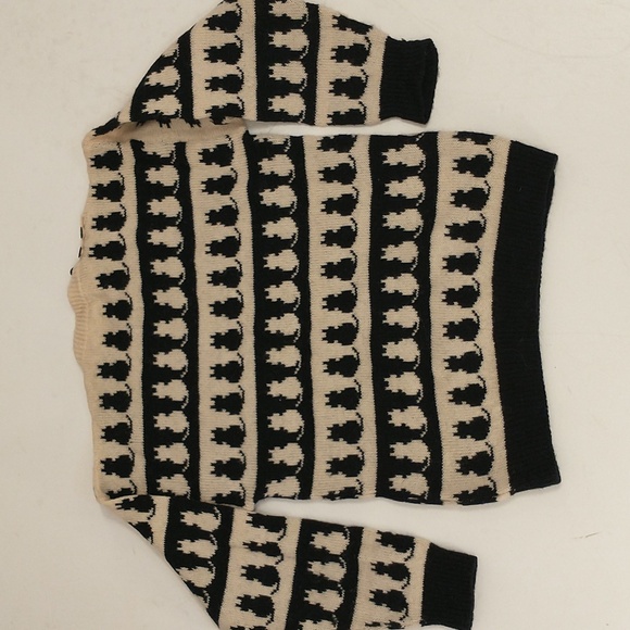 Handknit Sweater Cats Black & Cream Graphic English Wool Crew Pullover 36" Chest - Picture 5 of 9